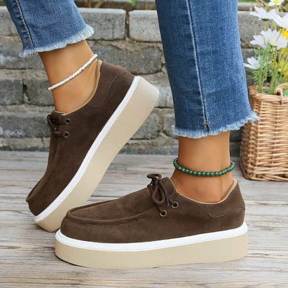 Womens Lace-Up Flats with Thick Sole Sneakers