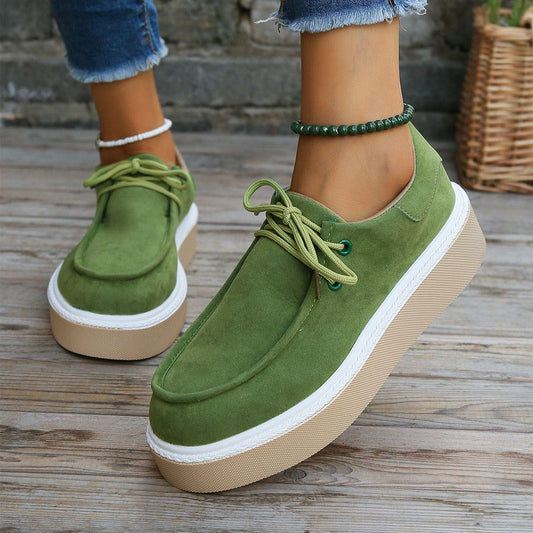 Womens Lace-Up Flats with Thick Sole Sneakers