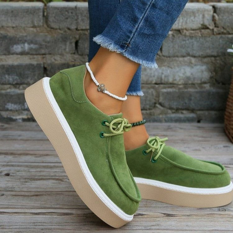 Womens Lace-Up Flats with Thick Sole Sneakers